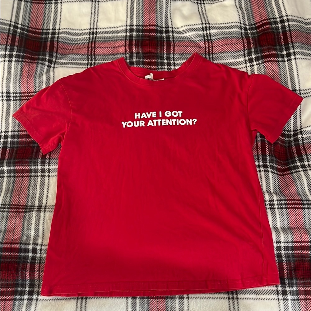 Vibrant Red Short Sleeve Tee with Bold Statement